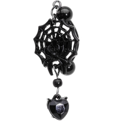 Black Gem Black Spiderweb Halloween Reversible Dangle Belly Ring