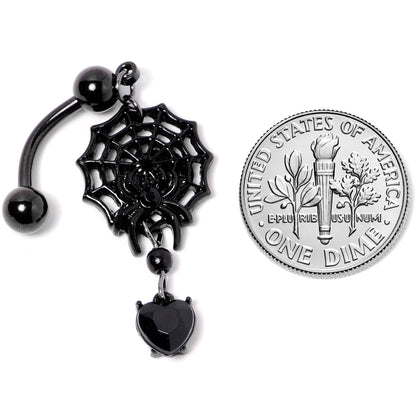 Black Gem Black Spiderweb Halloween Reversible Dangle Belly Ring