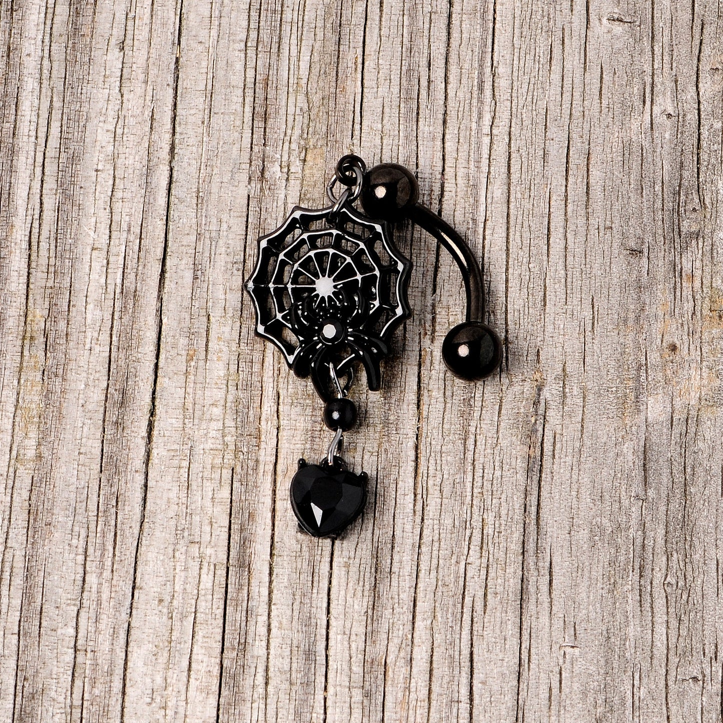 Black Gem Black Spiderweb Halloween Reversible Dangle Belly Ring