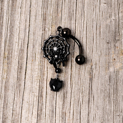 Black Gem Black Spiderweb Halloween Reversible Dangle Belly Ring