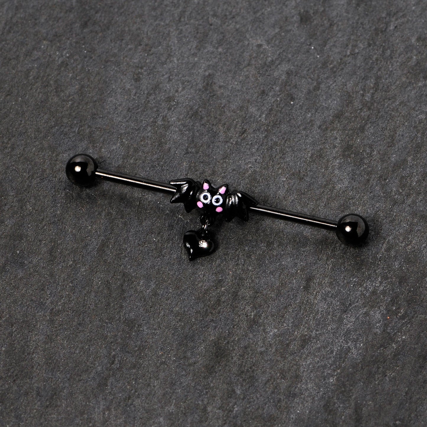 14G Clear Gem Heart Bat Halloween Dangle Industrial Barbell 38mm