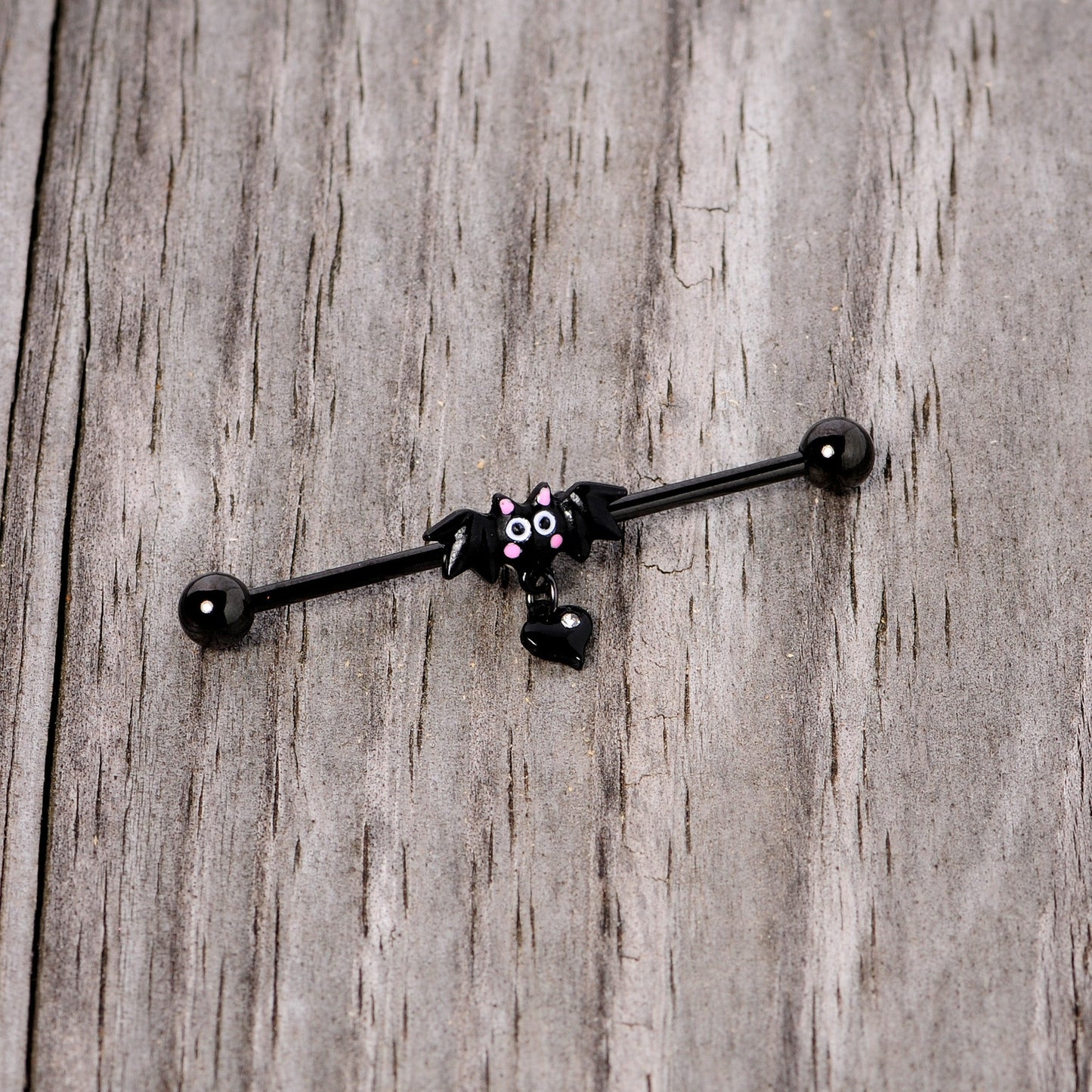 14G Clear Gem Heart Bat Halloween Dangle Industrial Barbell 38mm