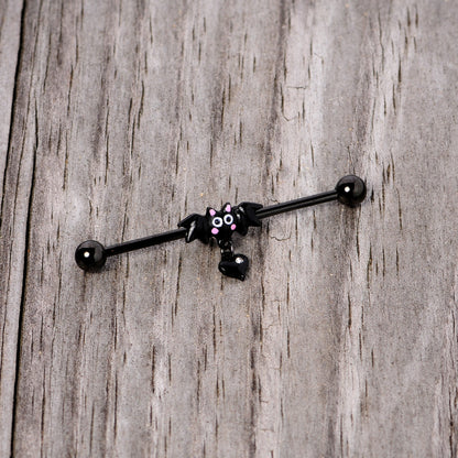 14G Clear Gem Heart Bat Halloween Dangle Industrial Barbell 38mm