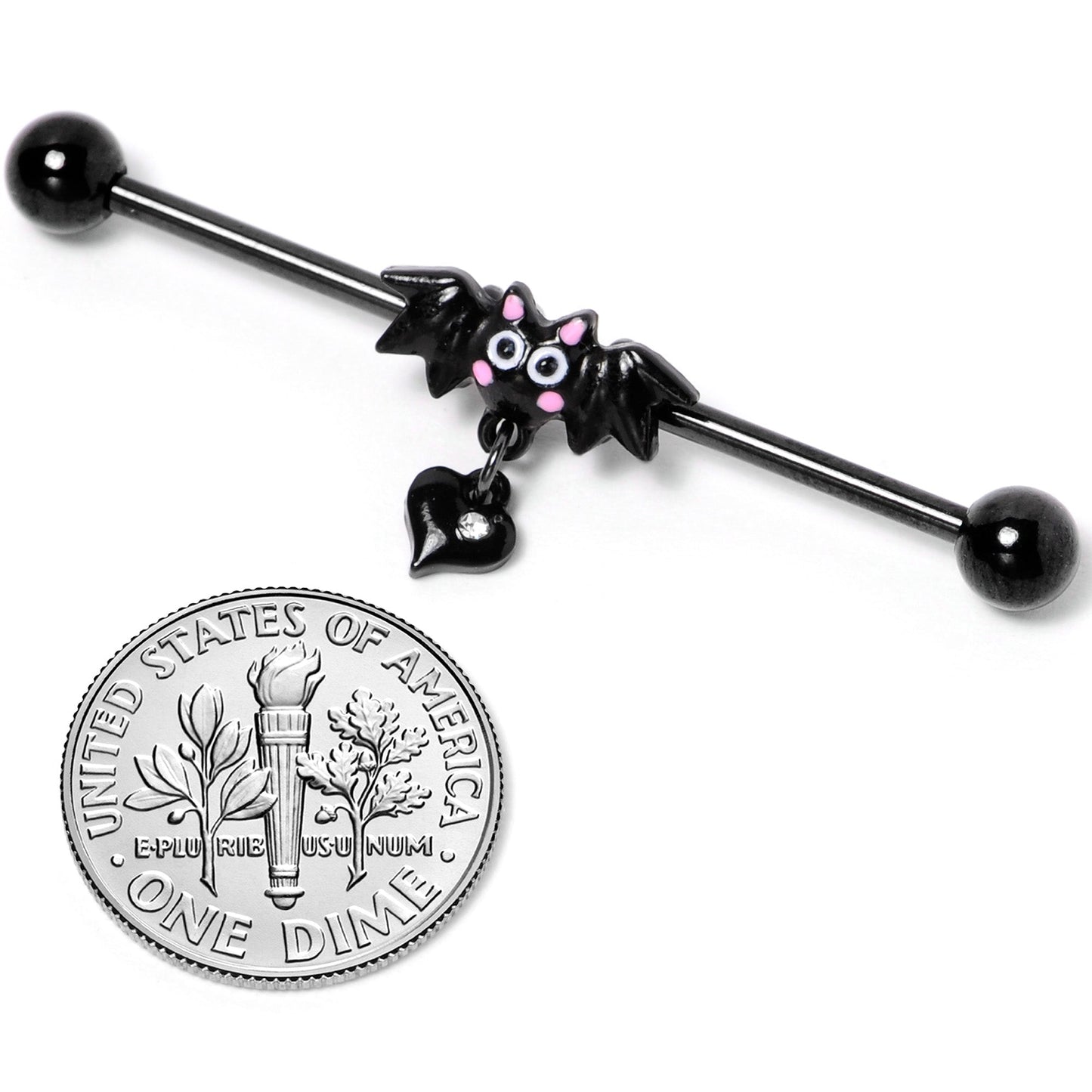 14G Clear Gem Heart Bat Halloween Dangle Industrial Barbell 38mm