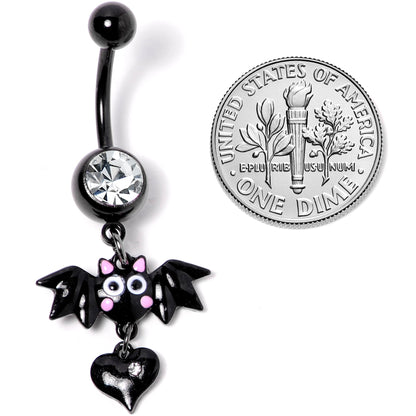 Clear Gem Black Heart Vampire Bat Halloween Dangle Belly Ring