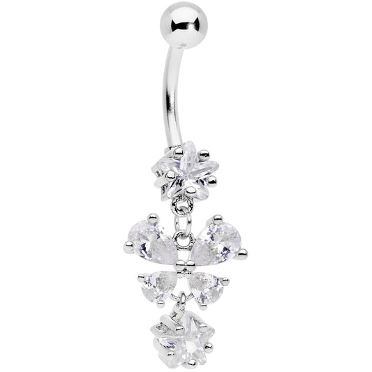 Clear Gem Star Bow Dangle Belly Ring