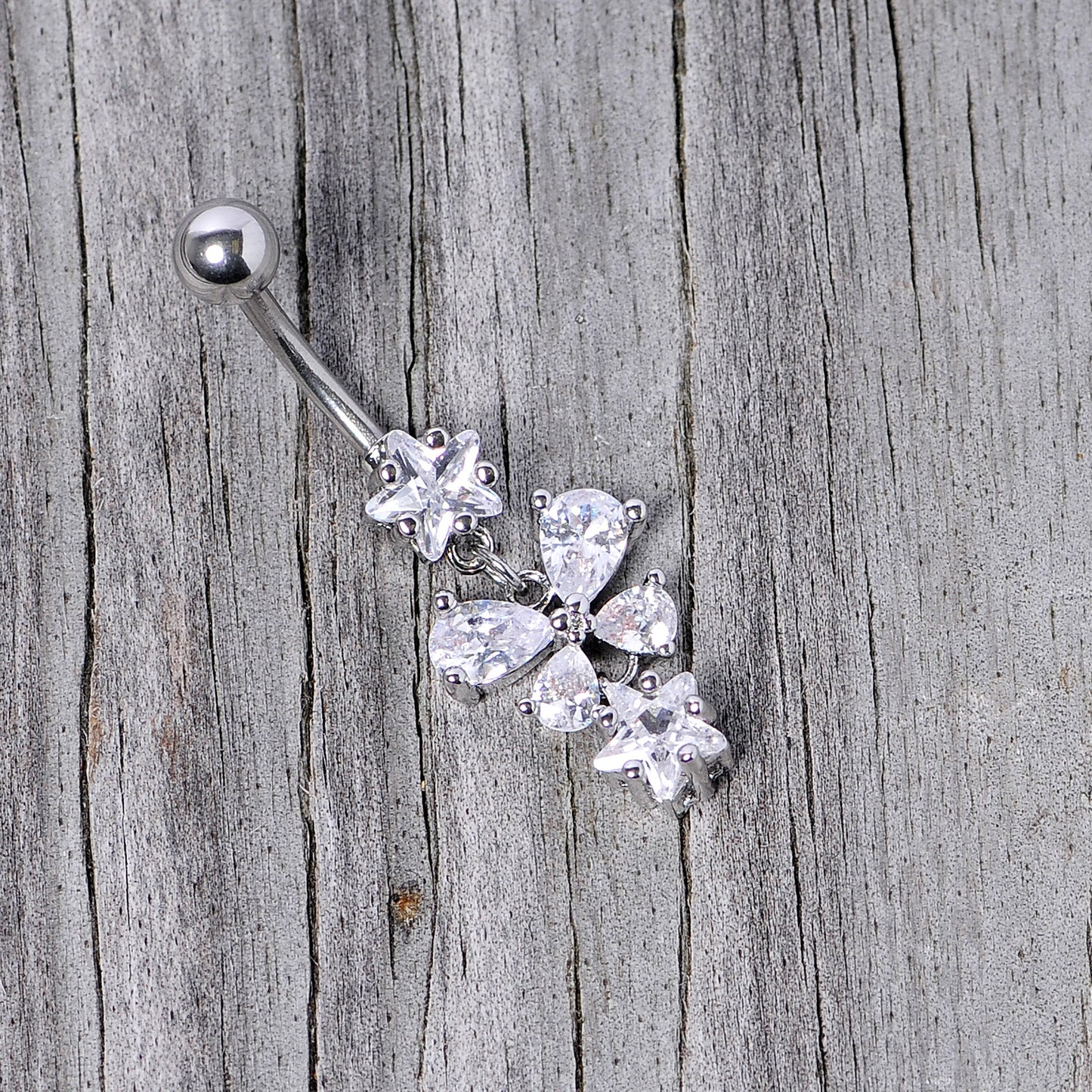Clear Gem Star Bow Dangle Belly Ring