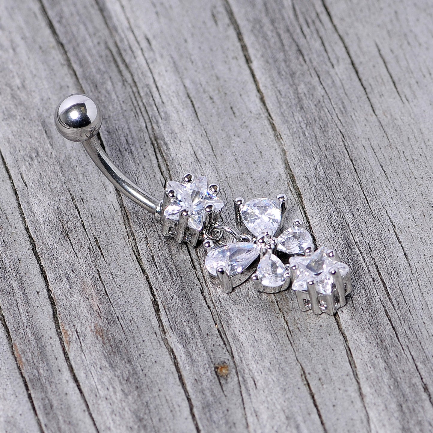 Clear Gem Star Bow Dangle Belly Ring
