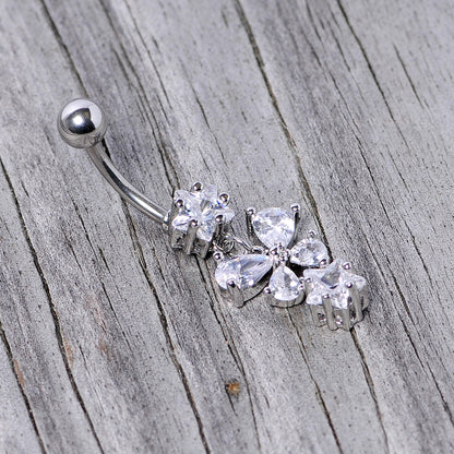 Clear Gem Star Bow Dangle Belly Ring