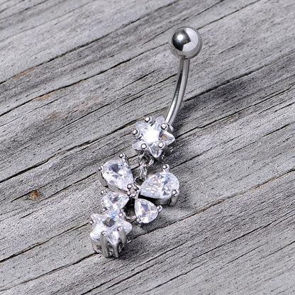 Clear Gem Star Bow Dangle Belly Ring