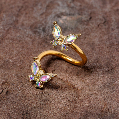 14G 3/8 Aurora Gem Gold Tone Butterfly Spiral Twister Belly Ring