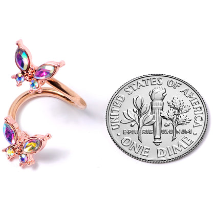14G 3/8 Aurora Gem Rose Gold Tone Butterfly Spiral Twister Ring