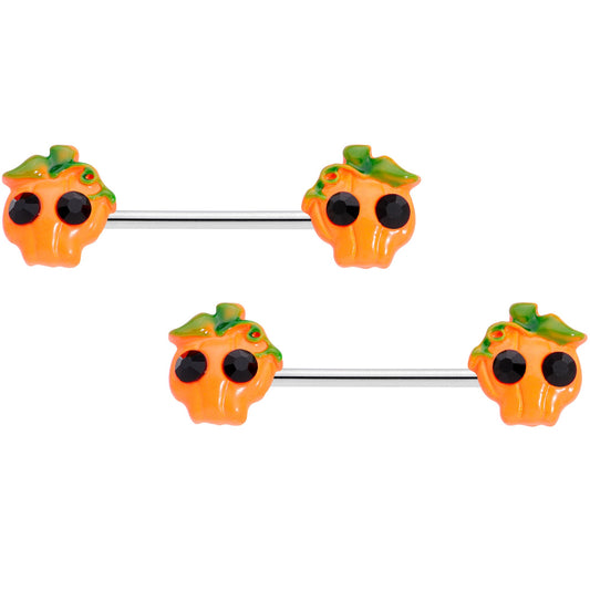 14G 5/8 Orange Jack O Lantern Pumpkin Halloween Nipple Ring Set