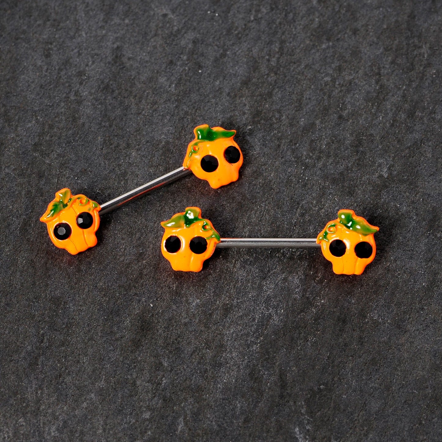 14G 5/8 Orange Jack O Lantern Pumpkin Halloween Nipple Ring Set