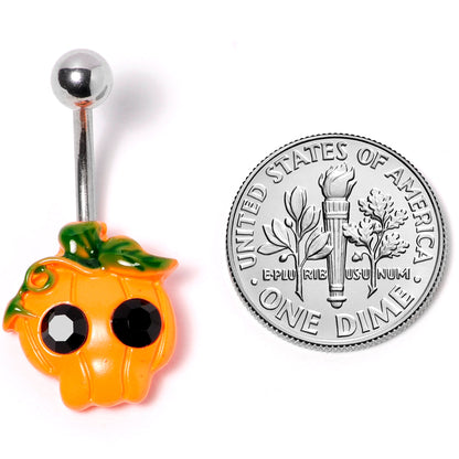 Black Gem Orange Pumpkin Jack O Lantern Halloween Belly Ring
