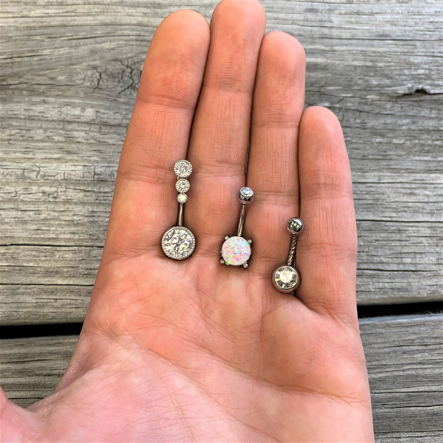 Clear Gem White Faux Opal Twisted Belly Ring Set of 3