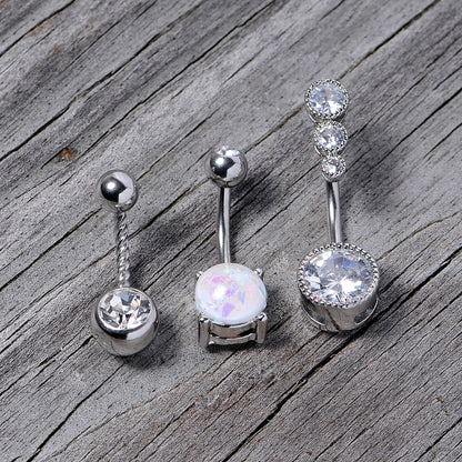Clear Gem White Faux Opal Twisted Belly Ring Set of 3