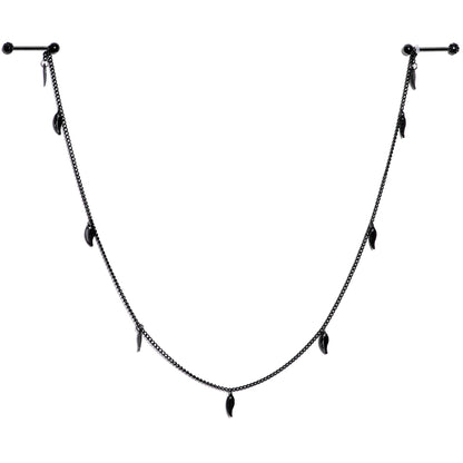 14G 5/8 Black Gem Black Autumn Leaves Dangle Nipple Chain
