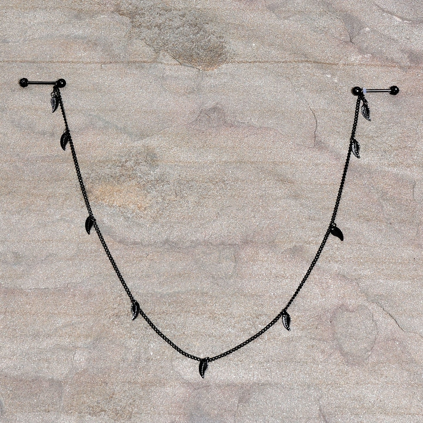14G 5/8 Black Gem Black Autumn Leaves Dangle Nipple Chain