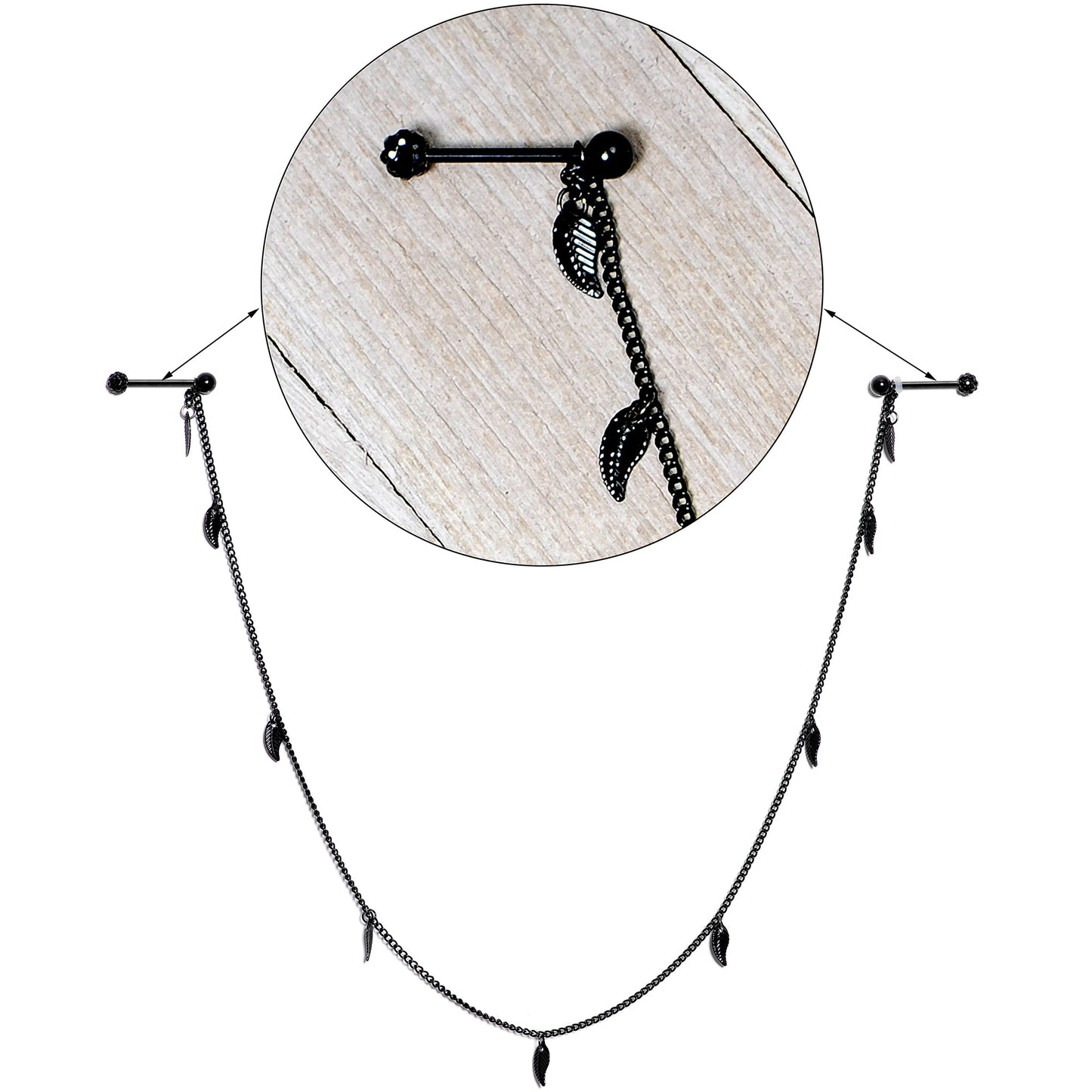 14G 5/8 Black Gem Black Autumn Leaves Dangle Nipple Chain