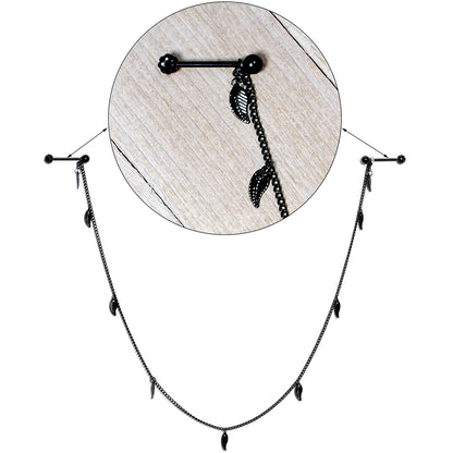 14G 5/8 Black Gem Black Autumn Leaves Dangle Nipple Chain