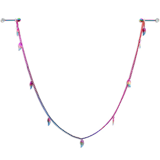 14G 5/8 Clear Gem Rainbow Autumn Leaves Dangle Nipple Chain
