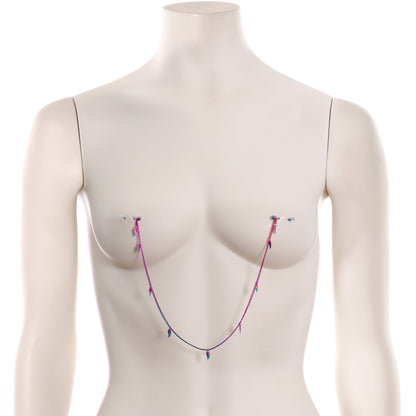 14G 5/8 Clear Gem Rainbow Autumn Leaves Dangle Nipple Chain