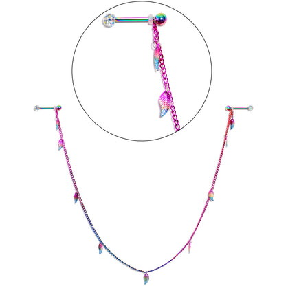 14G 5/8 Clear Gem Rainbow Autumn Leaves Dangle Nipple Chain