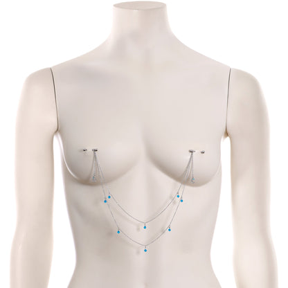 14G 5/8 Blue Gem Moon Star Double Dangle Nipple Chain