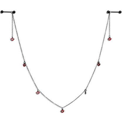 14G 5/8 Red Black Monster Fang Halloween Dangle Nipple Chain