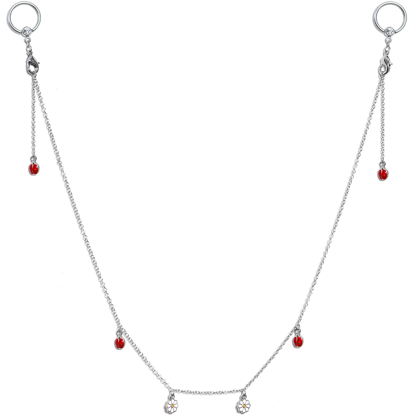 14G 9/16 Clear Gem Ladybug BCR Captive Ring Dangle Nipple Chain