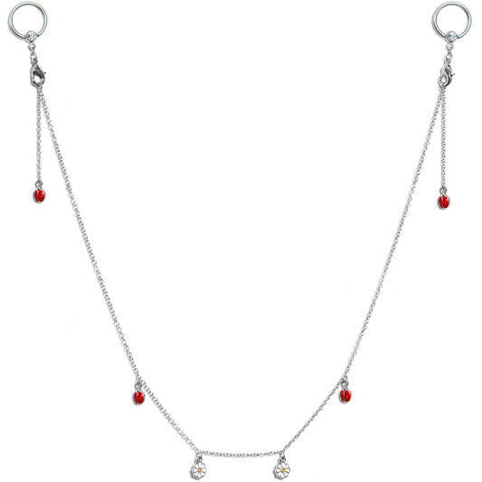 14G 9/16 Clear Gem Ladybug BCR Captive Ring Dangle Nipple Chain