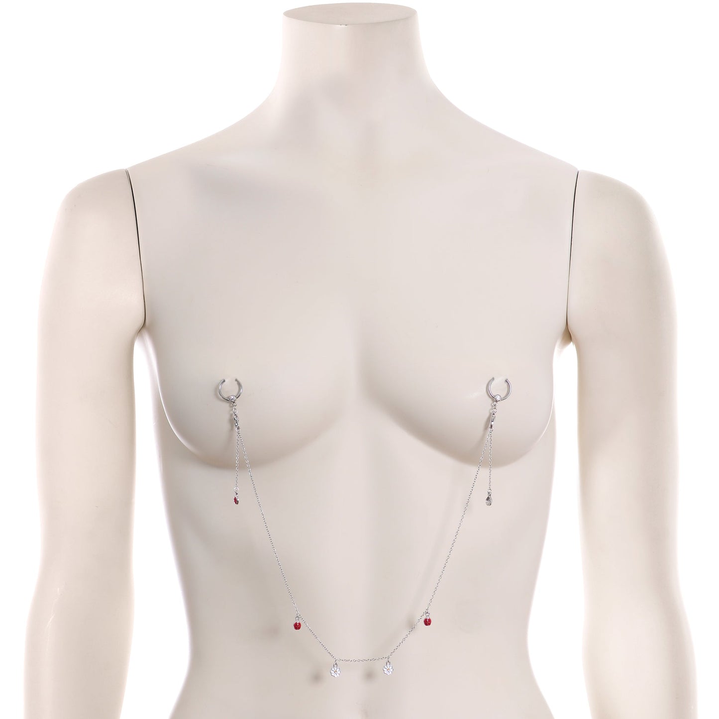 14G 9/16 Clear Gem Ladybug BCR Captive Ring Dangle Nipple Chain