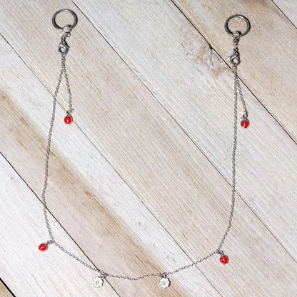 14G 9/16 Clear Gem Ladybug BCR Captive Ring Dangle Nipple Chain