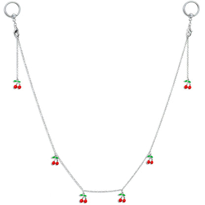 14G 9/16 Clear Gem Red Cherry Captive Ring Dangle Nipple Chain