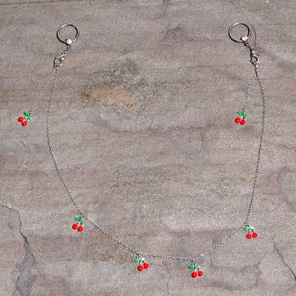 14G 9/16 Clear Gem Red Cherry Captive Ring Dangle Nipple Chain