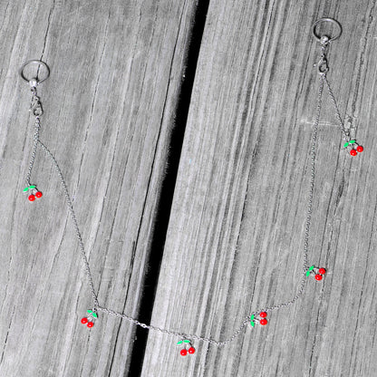 14G 9/16 Clear Gem Red Cherry Captive Ring Dangle Nipple Chain