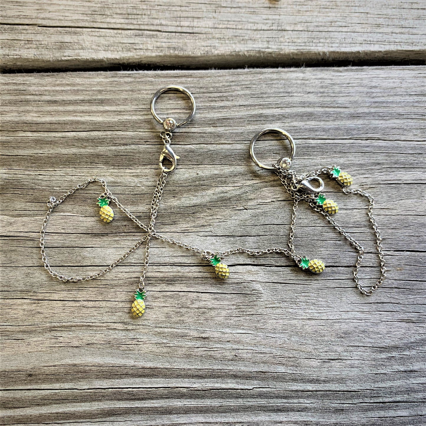 14G 9/16 Clear Gem Pineapple BCR Captive Ring Dangle Nipple Chain