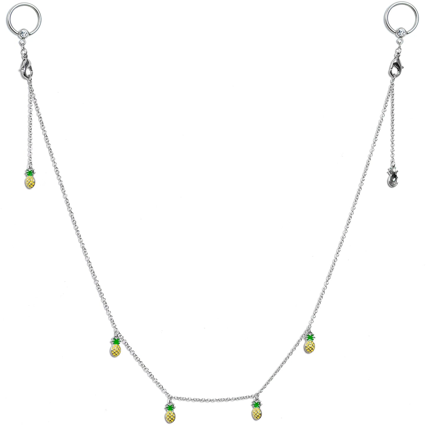 14G 9/16 Clear Gem Pineapple BCR Captive Ring Dangle Nipple Chain