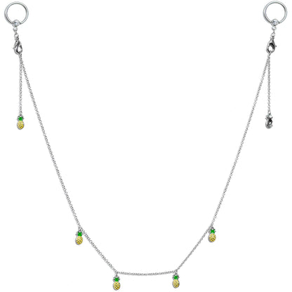 14G 9/16 Clear Gem Pineapple BCR Captive Ring Dangle Nipple Chain