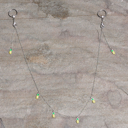 14G 9/16 Clear Gem Pineapple BCR Captive Ring Dangle Nipple Chain