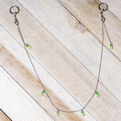 14G 9/16 Clear Gem Pineapple BCR Captive Ring Dangle Nipple Chain