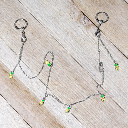 14G 9/16 Clear Gem Pineapple BCR Captive Ring Dangle Nipple Chain