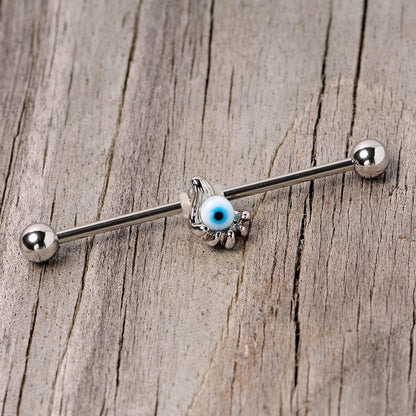 14G Blue Eyeball Hand Halloween Industrial Barbell 38mm