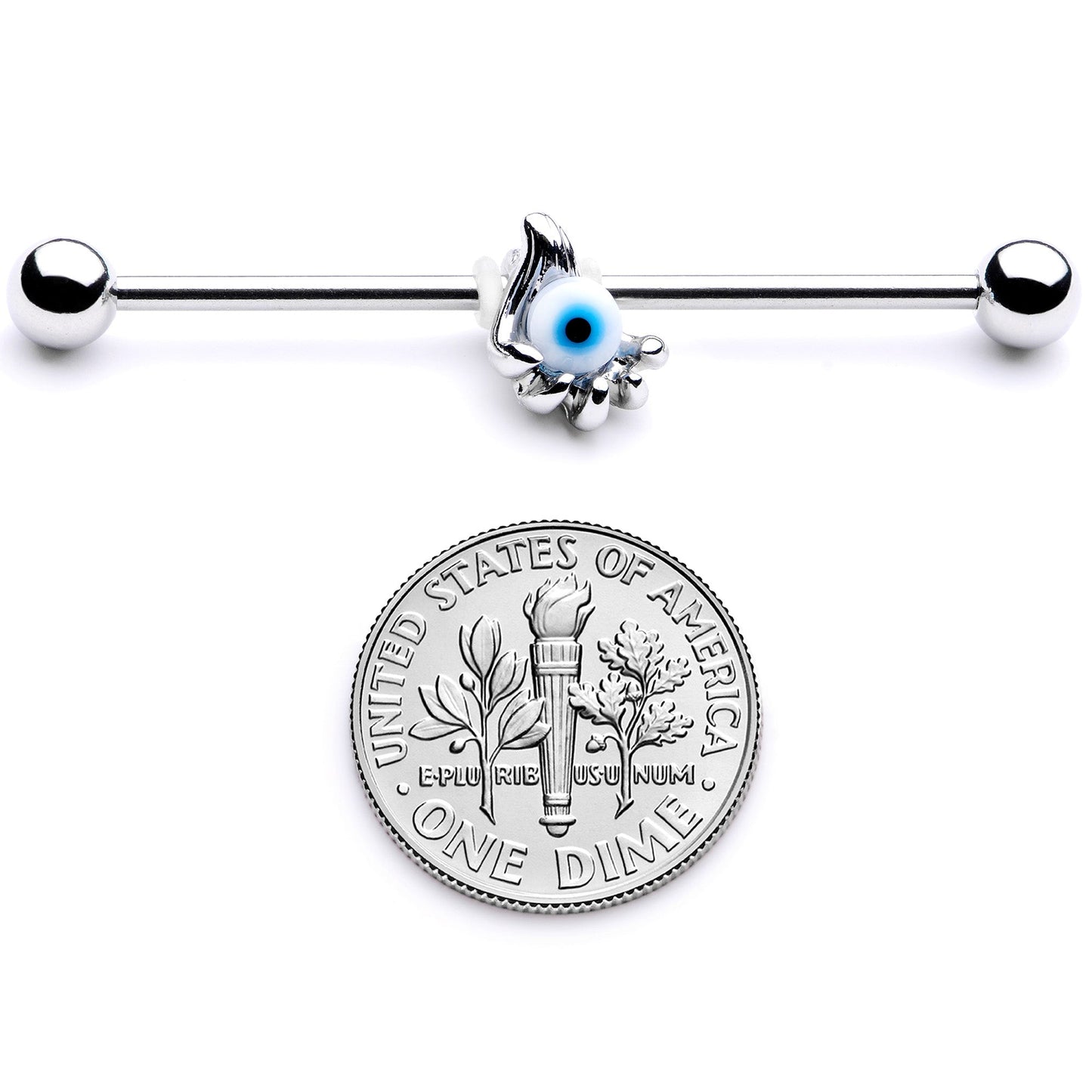14G Blue Eyeball Hand Halloween Industrial Barbell 38mm