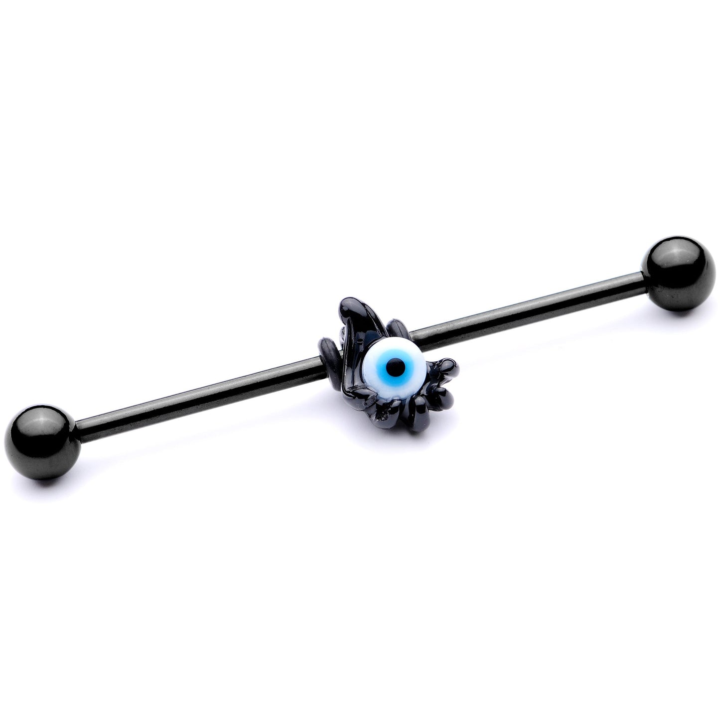 14G Black Blue Eyeball Hand Halloween Industrial Barbell 38mm