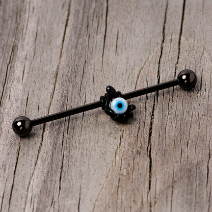 14G Black Blue Eyeball Hand Halloween Industrial Barbell 38mm