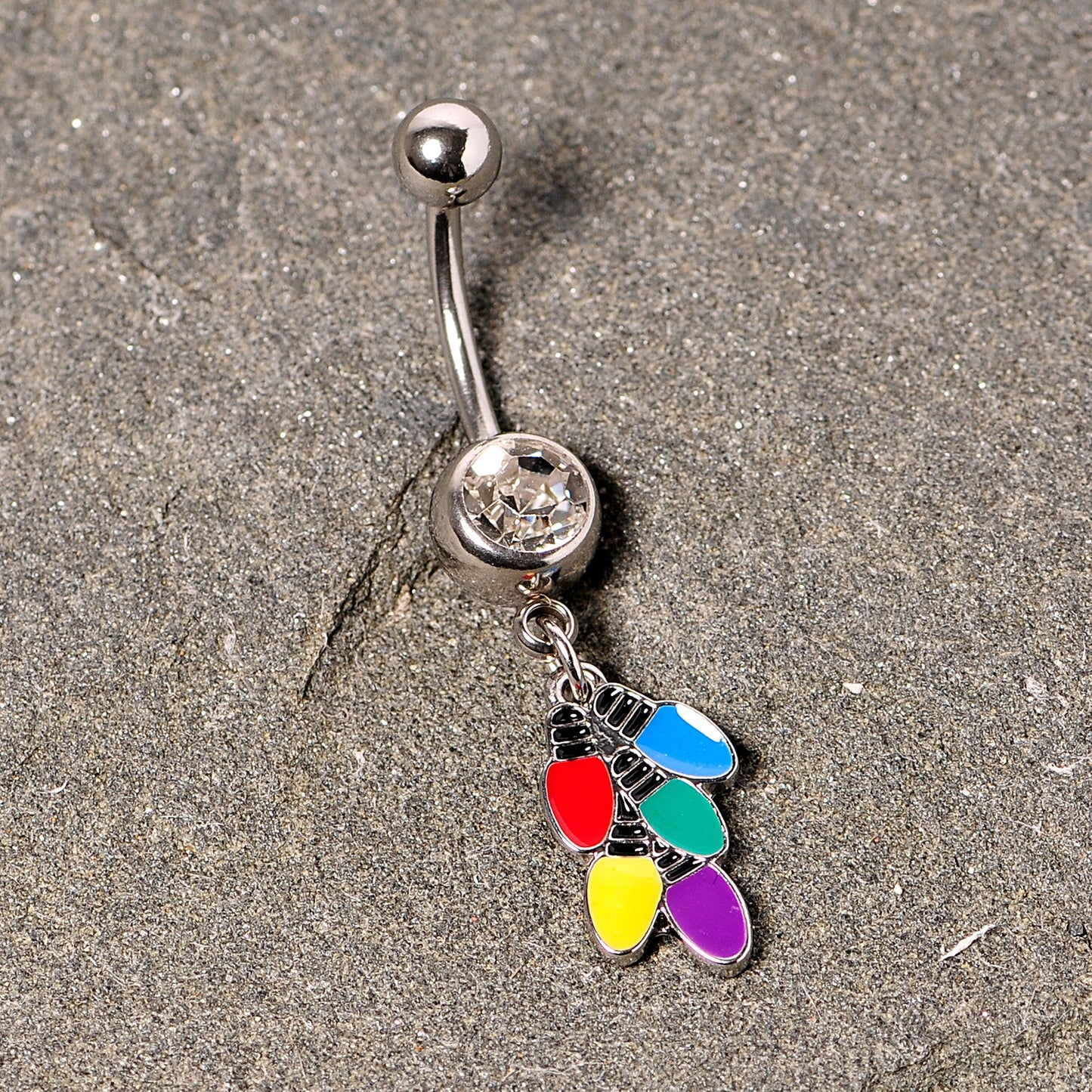 Clear Gem Christmas Lights Holiday Dangle Belly Ring