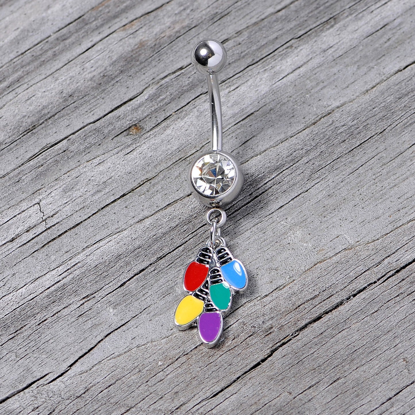 Clear Gem Christmas Lights Holiday Dangle Belly Ring