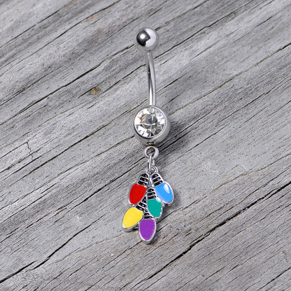 Clear Gem Christmas Lights Holiday Dangle Belly Ring